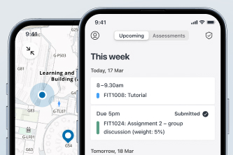 Two screenshots from the Monash Study app
